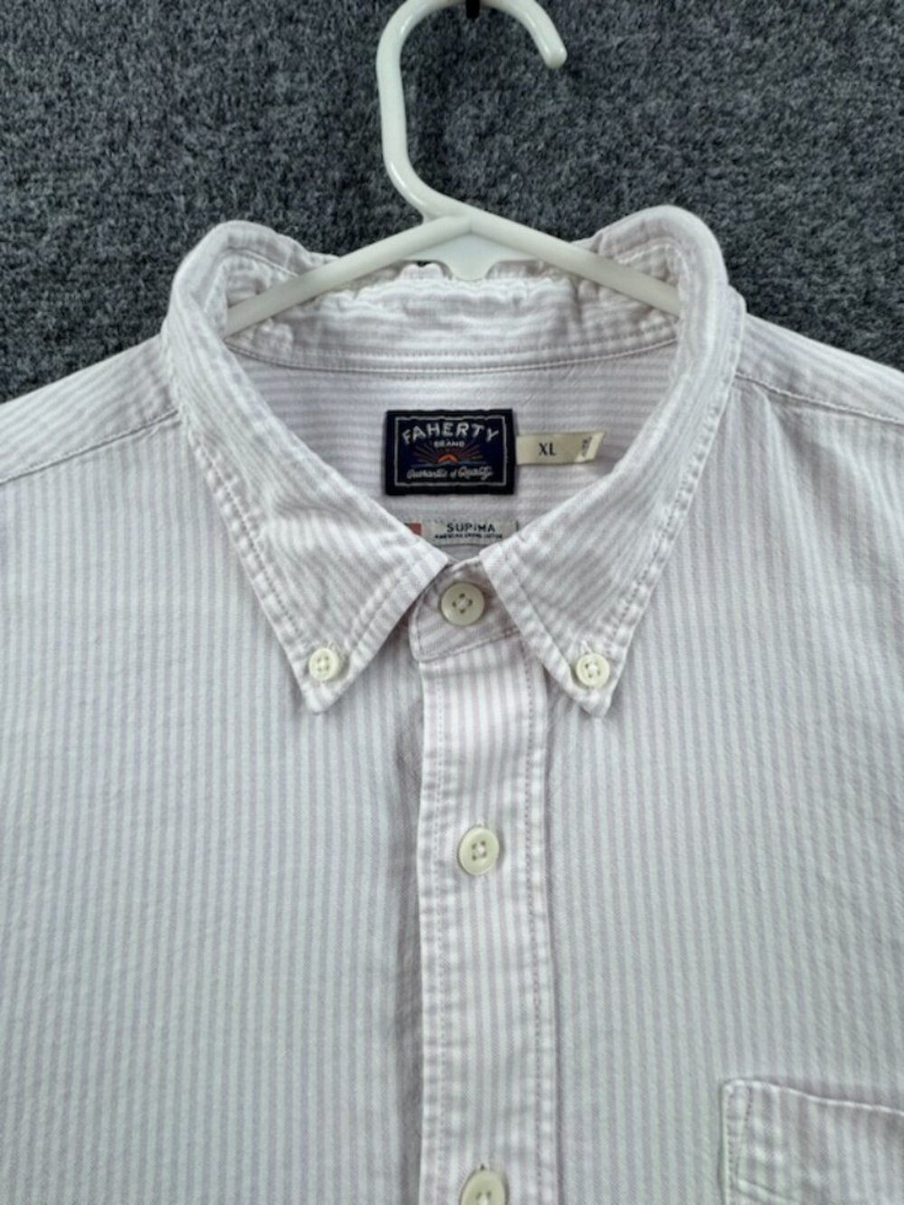 Faherty OCBD Button-Down Striped XL White Long Sleeve Cotton Lyocell Spandex Men